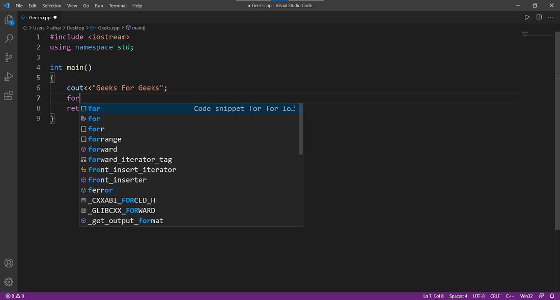 Snippets en vscode